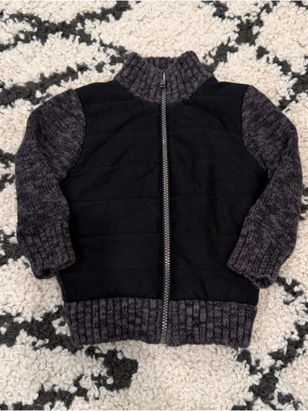 Cat & Jack Black and Charcoal Zip Knit-Panel Kids Sweater